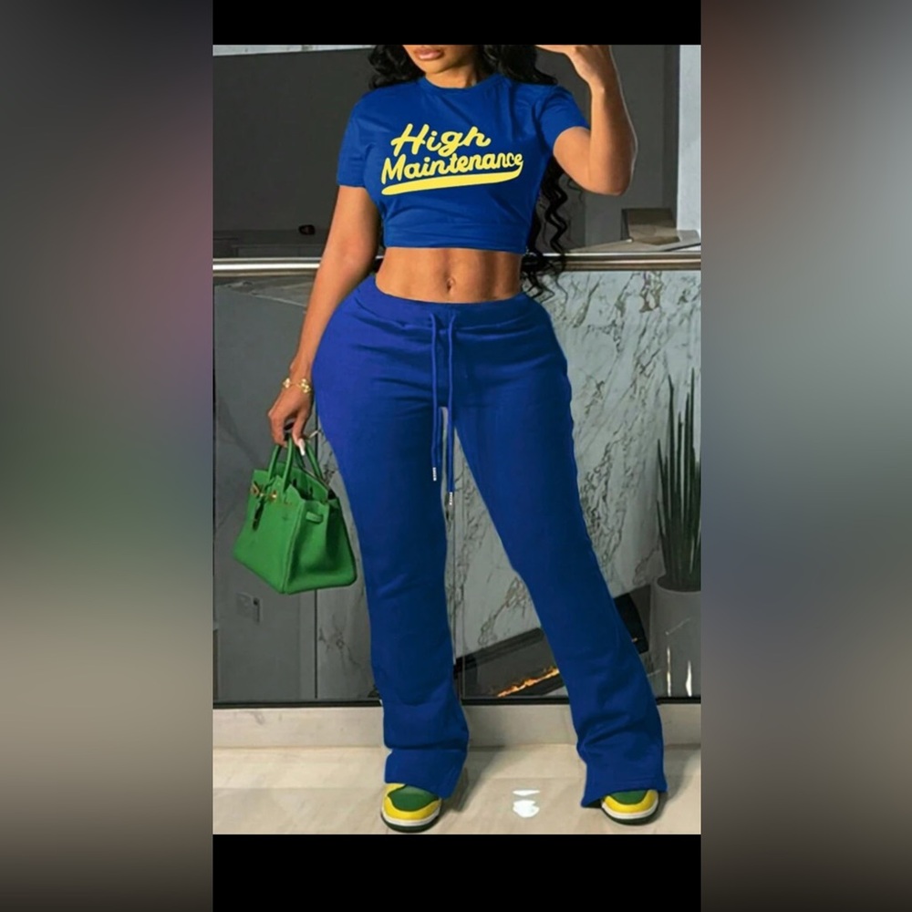 2 Piece Blue 'High Maintenance‘Women Pants Set